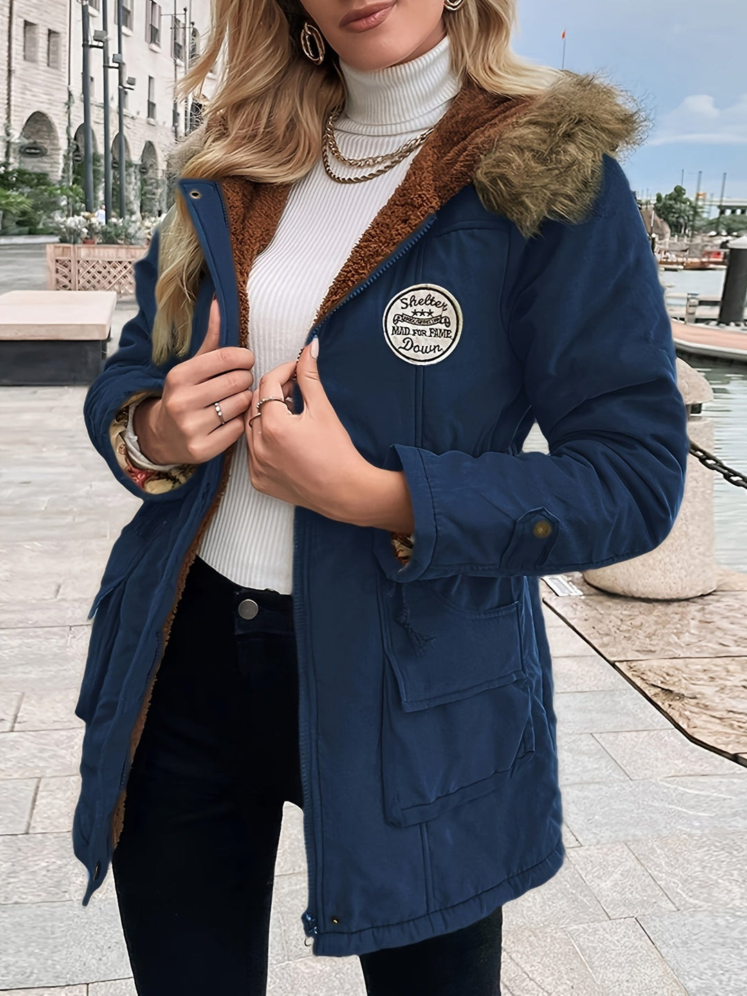 Drune | Winterjacke mit Kunstfellkragen - Warme Parka Jacke mit Kordelzug und Taschen