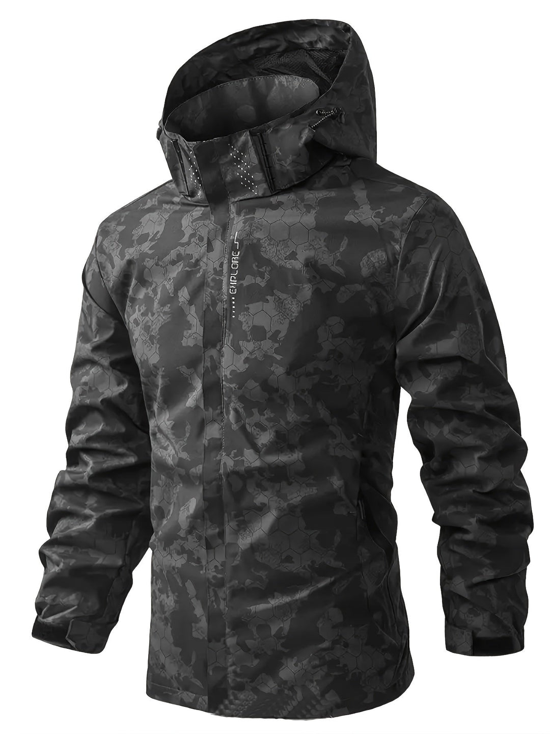 Drune | Tarnmuster Kapuzen-Windbreaker-Outdoorjacke Für Frühling Für Herren - Perfekt für Outdoor-Aktivitäten im Frühling