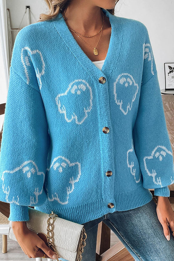 Drune | Cozy Halloween ghost knit sweater with button placket