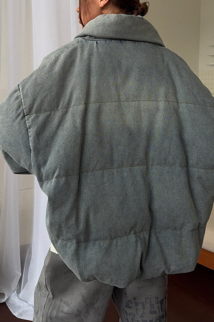 Drune | Denim Stehkragen Pufferjacke