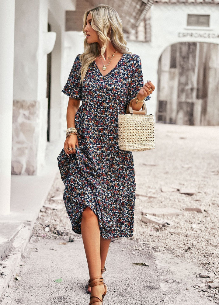 Drune | Elegantes V-Ausschnitt Kleid Für Damen