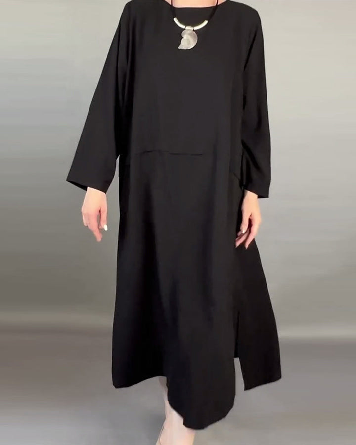 Drune | Plus Size Kleid mit Knöpfen in Unifarbe