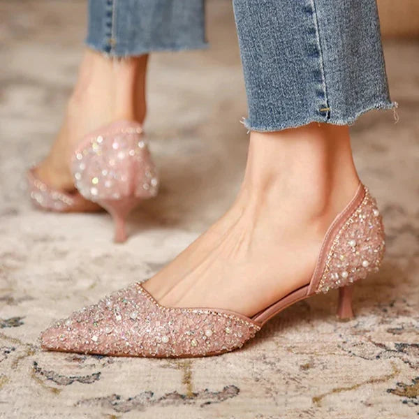 Drune | Stilvolle Schuhe mit Spitzer Zehe und Mittlerem Absatz mit Glitzeroberfläche