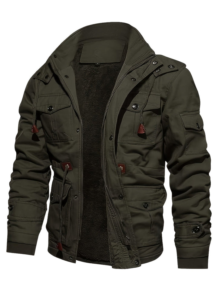 Drune | Warme Fleece Kapuzen-Cargo-Outdoorjacke Für Herren - Perfekt für Outdoor-Aktivitäten