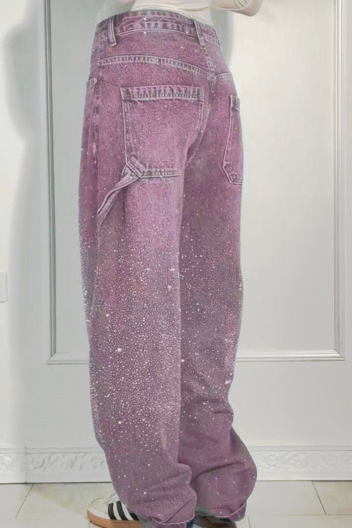 Drune | Damen Gewaschene Jeans Mit Strassdetails Im Weiten Schnitt
