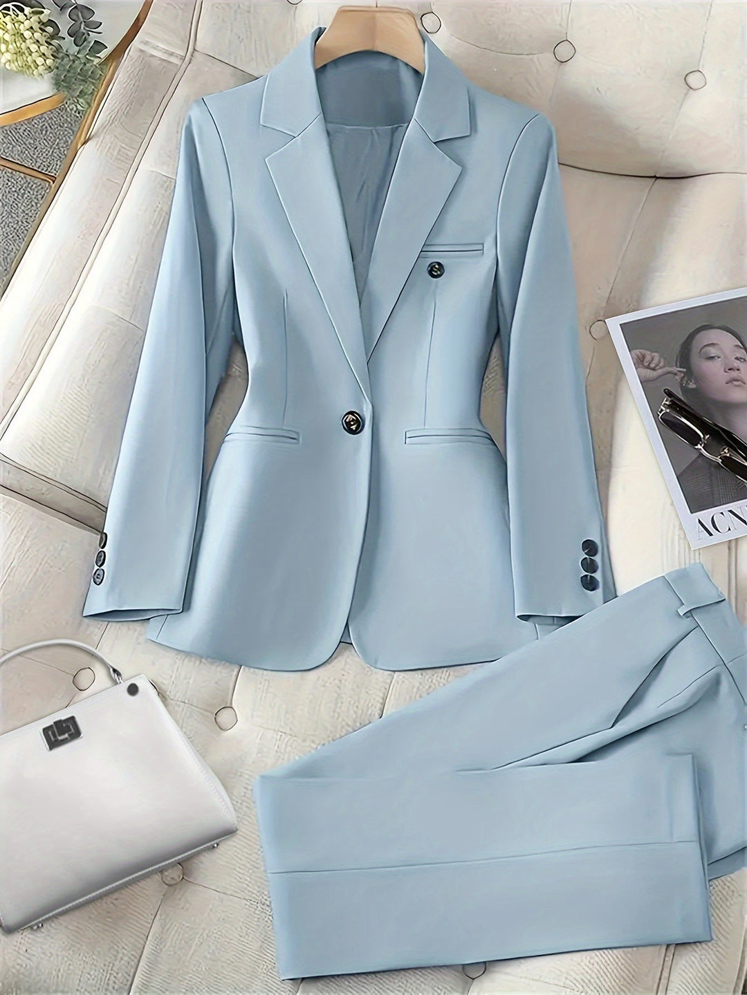 Drune | Blazer Mit Knopfdetails Und Hosen Outfit Set Für Damen - Für formelle Anlässe