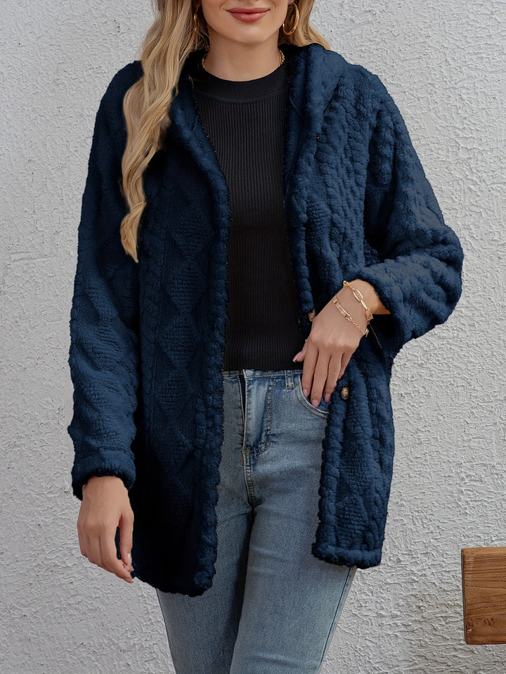 Drune | Fluffy Kapuzenjacke mit Knöpfen Polyester Weich und Warm