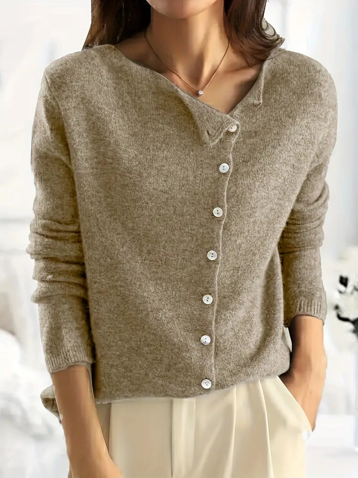 Drune | Strickjacke Wollmischung Asymmetrischer Knopfverschluss Lockere Passform V-Ausschnitt