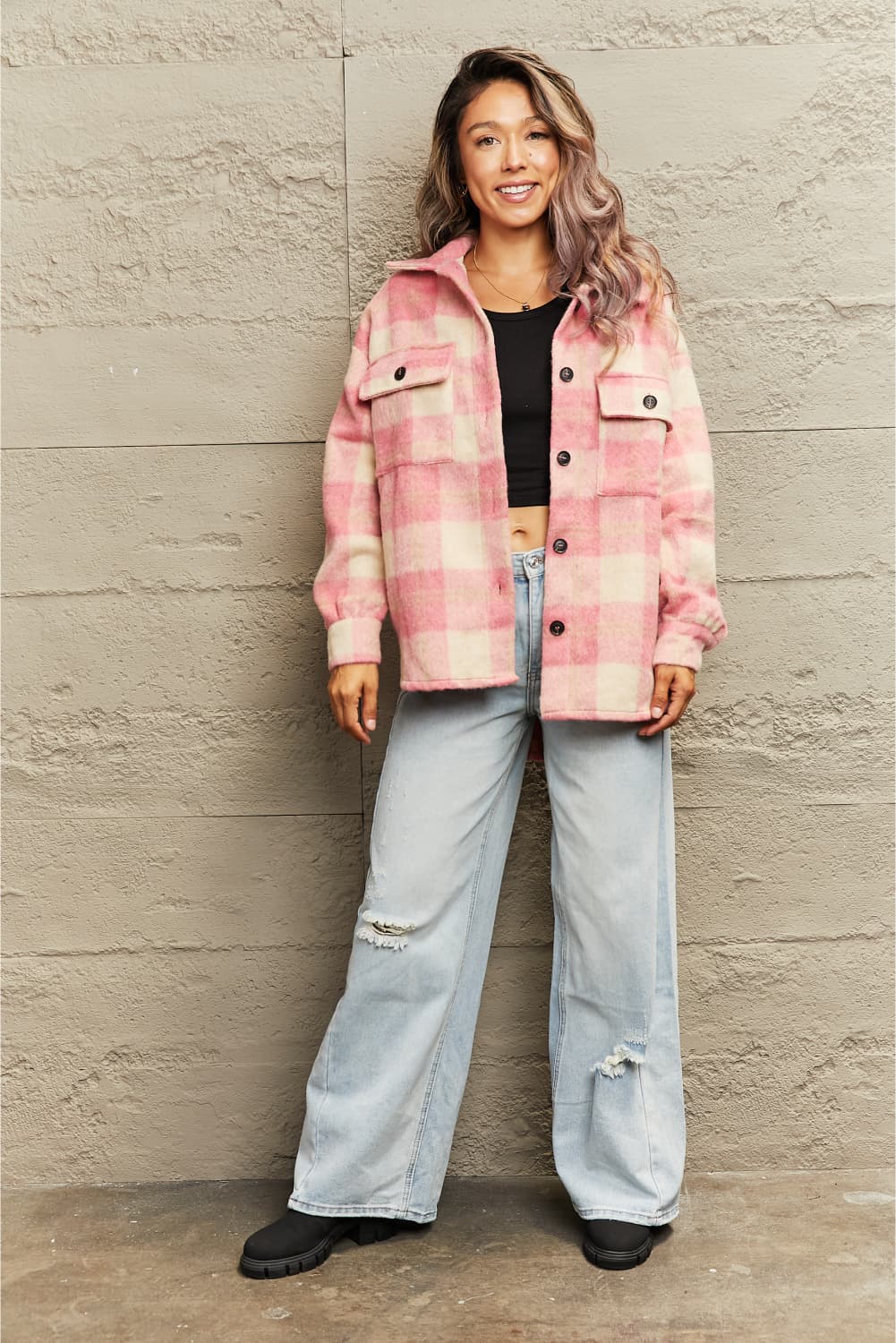 Drune | Karierte Kragenknopf Jacke