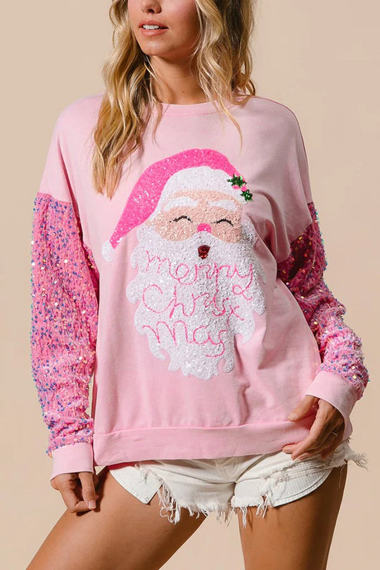 Drune | Weihnachten Lässig Locker Rundhals Pailletten Ärmel Sweatshirt