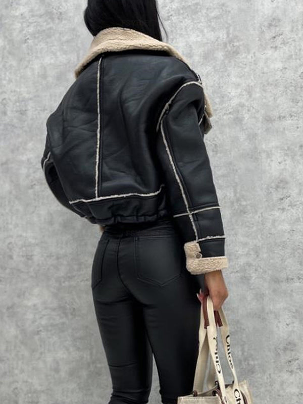 Drune | Farbe Vintage Lammwoll Kurze Reißverschlussjacke