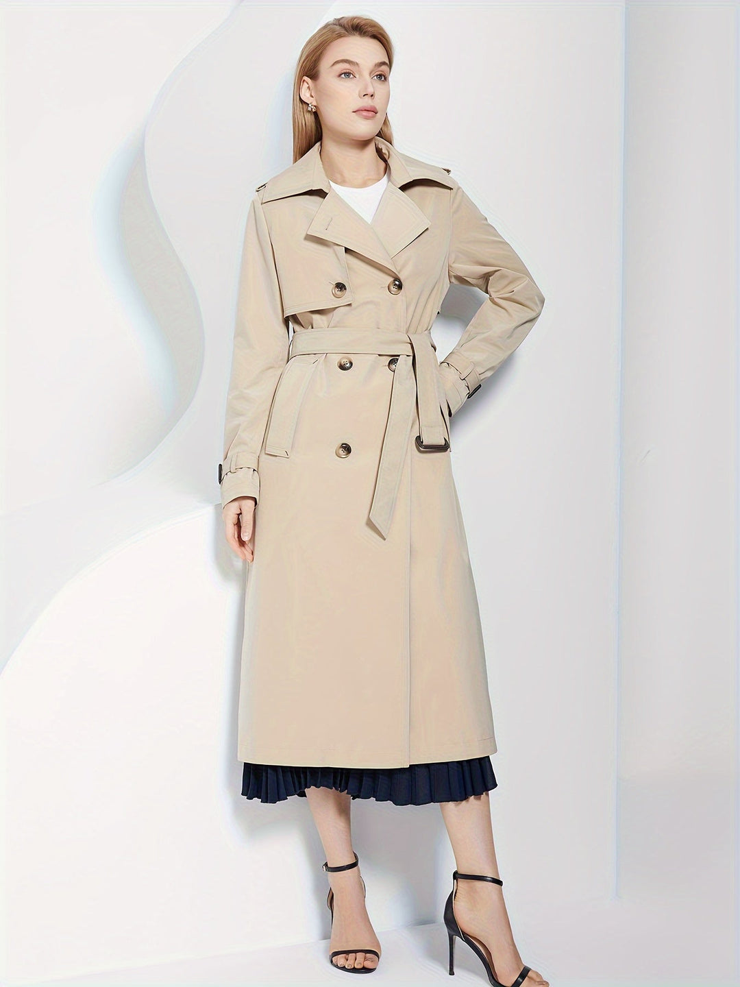 Drune | Langarm-Trenchcoat mit einfarbigem Gürtel-Design für Damen - Für den Alltag