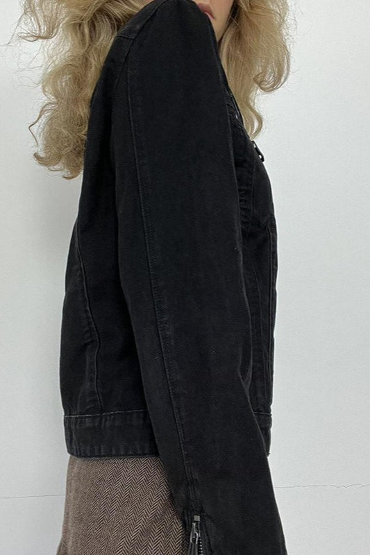Drune | Schwarze Denim Truckerjacke