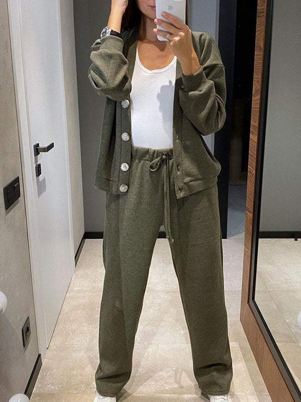 Drune | lässiges V-Ausschnitt Pullover- und Hose-Set