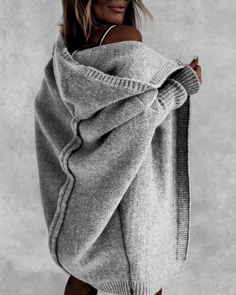 Drune | Schlichte Einfarbige Strickjacke mit Fledermaus Kapuze