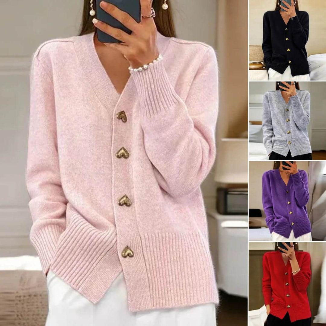 Drune | Strickjacke mit Herzknopf-Akzenten