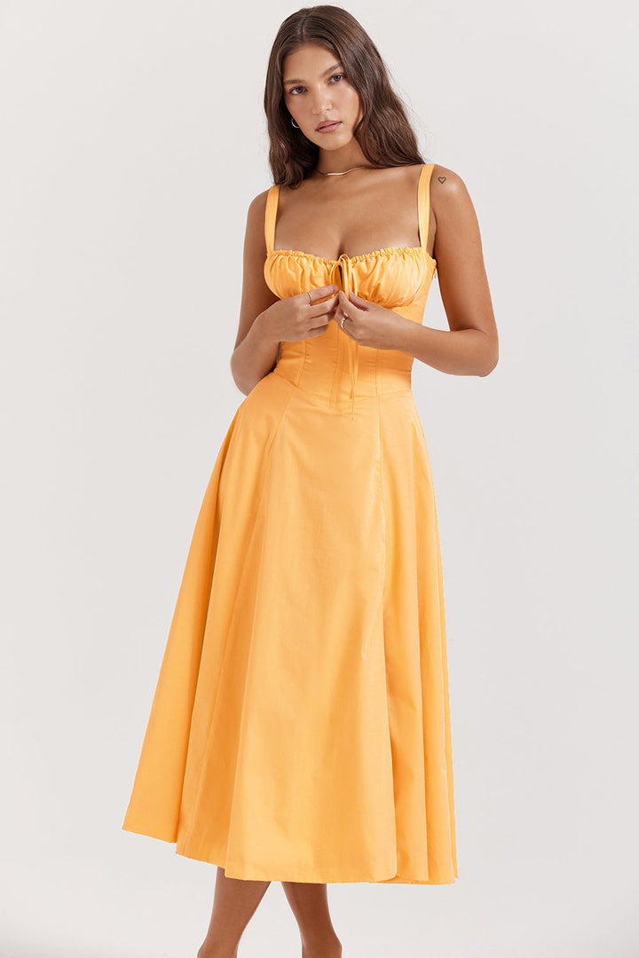 Drune - Midikleid mit tailliertem Oberteil und ausgestelltem Rock | Minikleid mit Spaghettiträgern