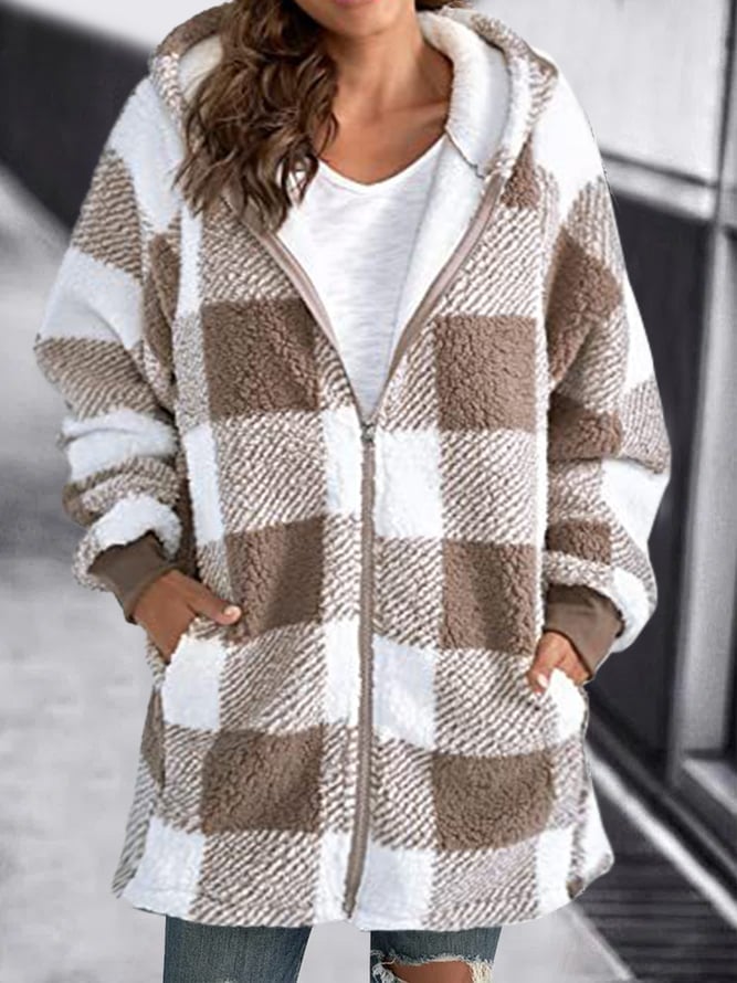 Drune | Karomuster Fleece Zip up Hoodie Jacke für Den Winter
