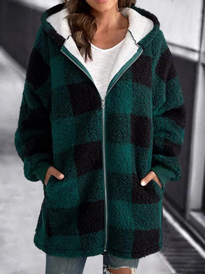Drune | Karomuster Fleece Zip up Hoodie Jacke für Den Winter
