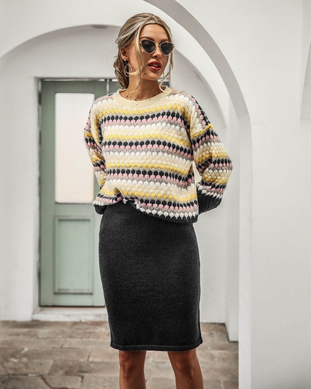 Drune | Damen 2-teiliger Set - Pullover und Rock