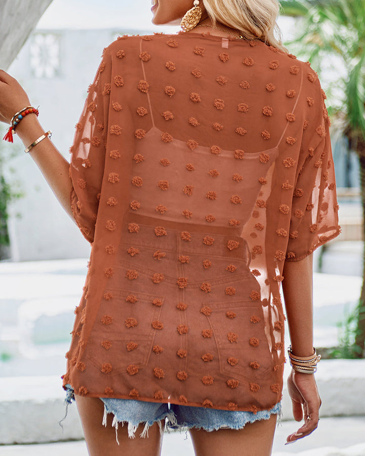 Drune | Unifarben dünne Jacquard-Cardigan mit kurzen Ärmeln