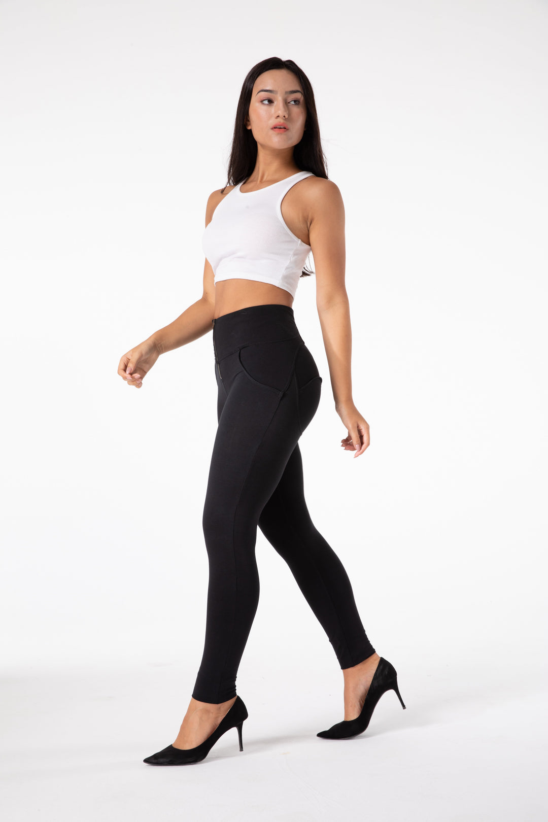 Drune | Stramme Schwarze Leggings mit Hohem Bund
