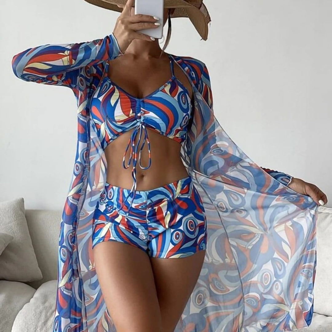 Drune | Dreiteilige Bluse mit hoher Taille und langen Ärmeln mit Kordelzug