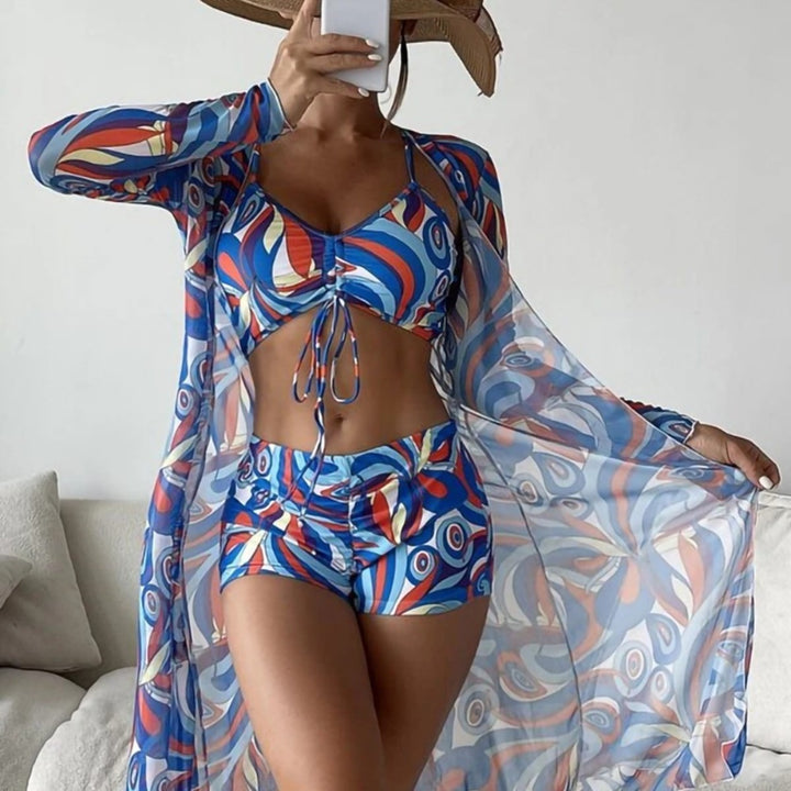 Drune | Dreiteilige Bluse mit hoher Taille und langen Ärmeln mit Kordelzug