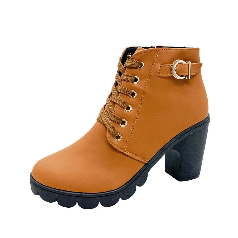 Drune | Stiefeletten mit Blockabsatz - Warm Gefüttert - Rutschfeste Sohle - Goldene Details