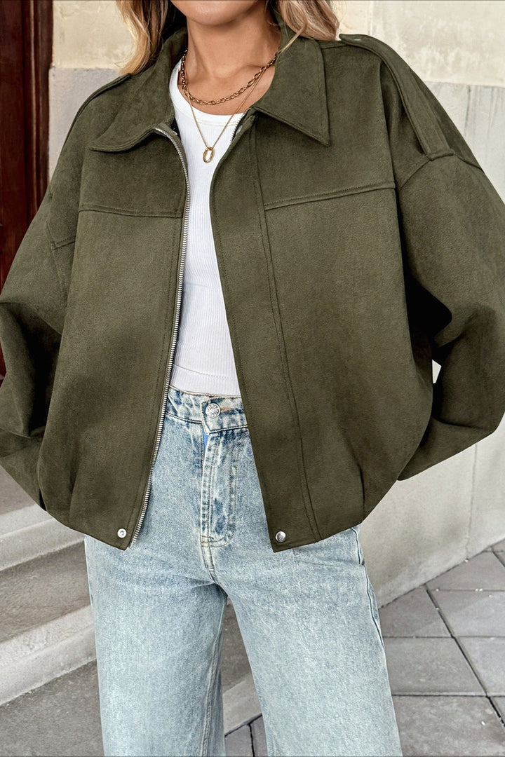 Drune | Kragen Wildleder-Look Bomberjacke