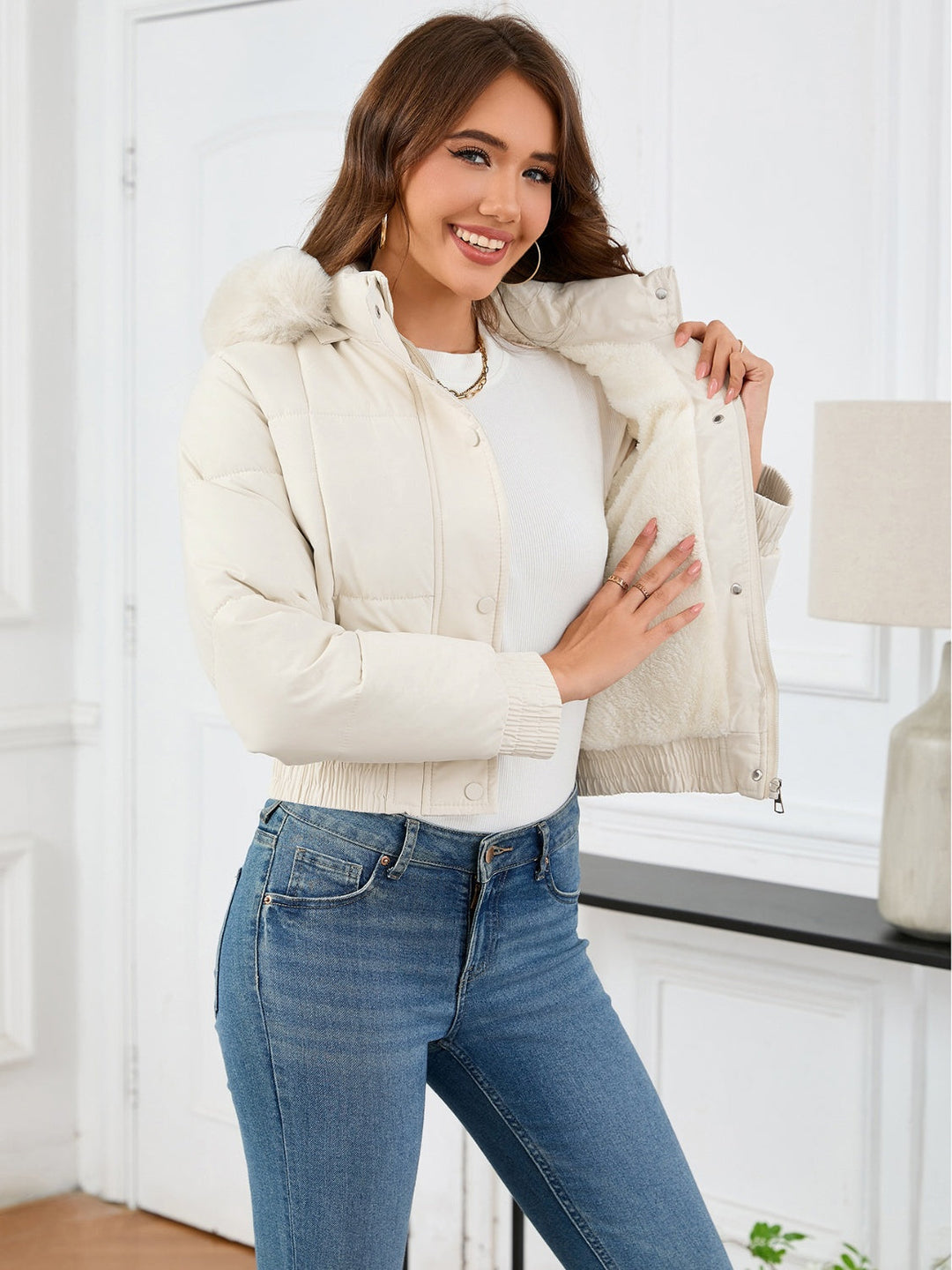 Drune | Cozy padded winter jacket with fur hood and pockets