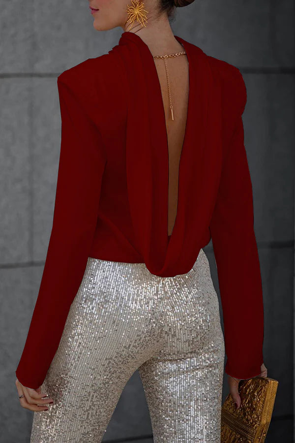 Drune | Geheim Der Eleganz Satin Rückenkette Cowl Neck Drapierte Bluse