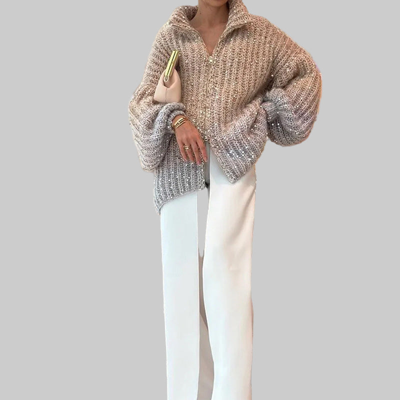 Drune | Strickjacke mit Pailletten - Eleganter Glanz & Leichtes Gewebe - Einfarbig Cardigan für Alltag & besondere Anlässe