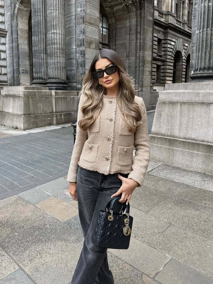 Drune | Tweed Cropped Jacke mit Taschen