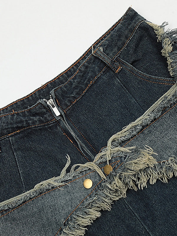 Drune | Baggy Sternmuster Patchwork Jeansshorts