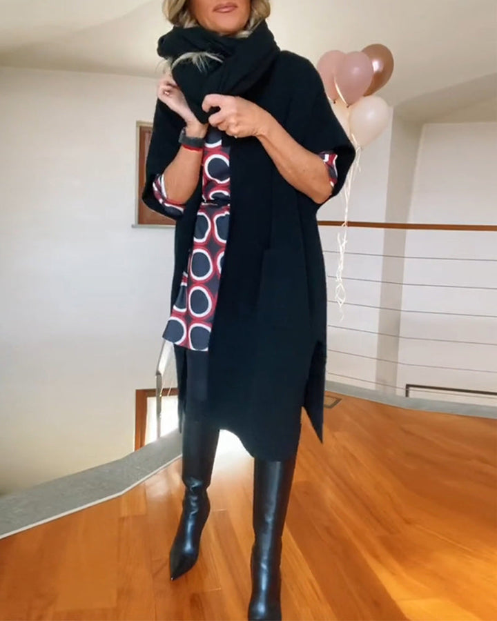 Drune | Lässiger Einfarbiger Cardigan mit Halblangen Ärmeln und Tasche