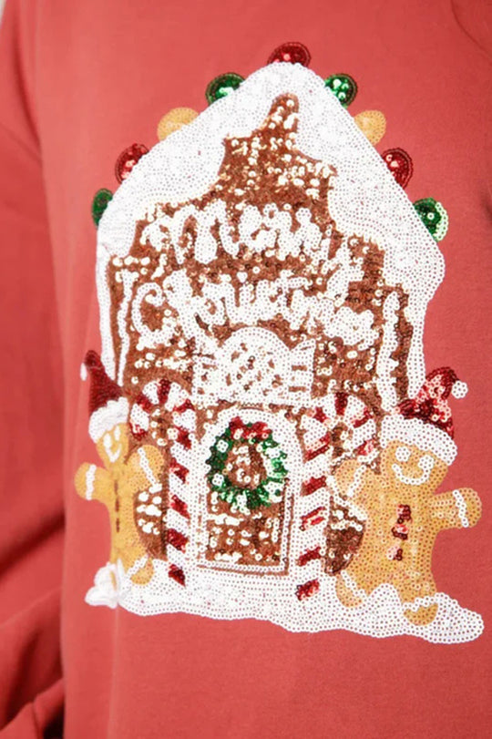 Drune | Weihnachts Süßigkeitenhaus Pailletten Lässiger Lockere Pullover