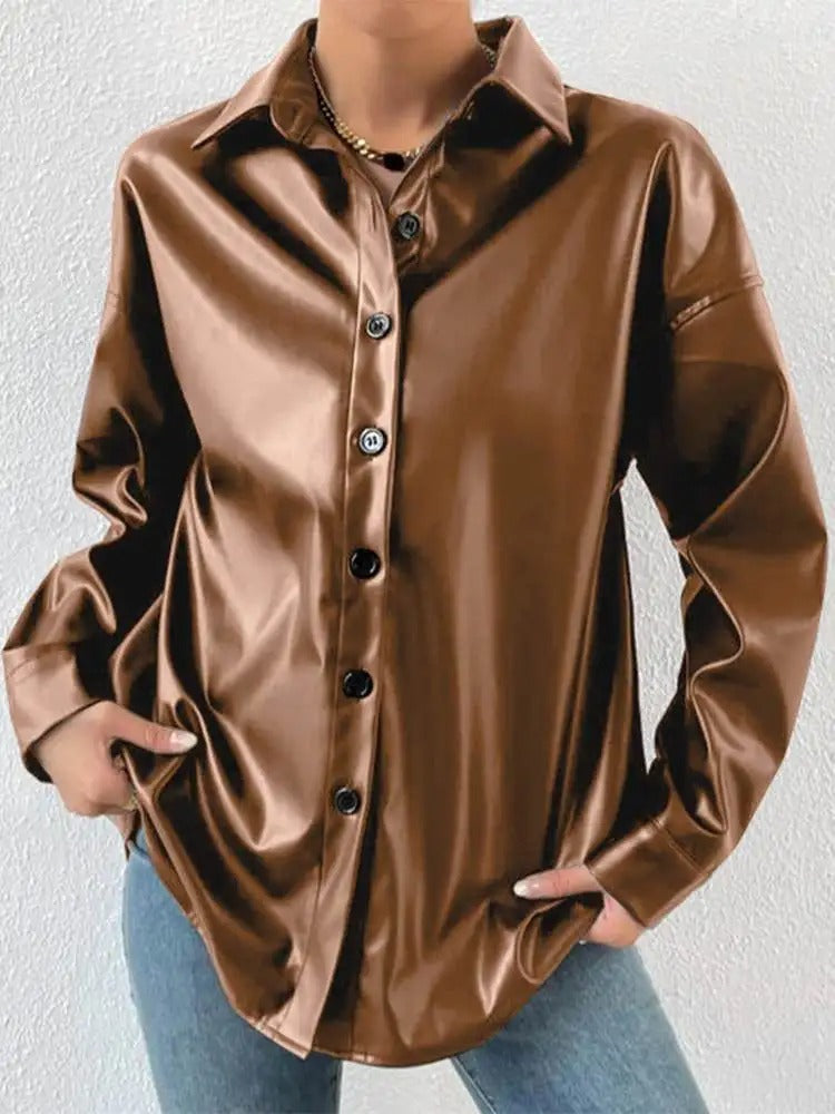 Drune | Vintage leather bomber jacket with lapel collar and button closure