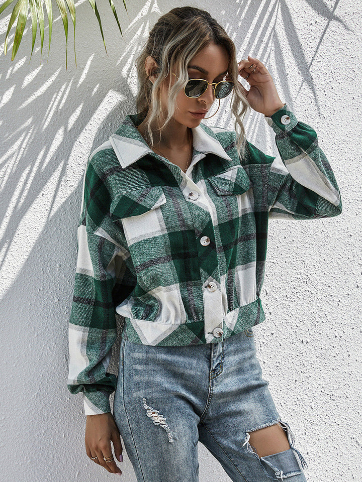 Drune | Karo Gefallen Schulter Shirtjacke