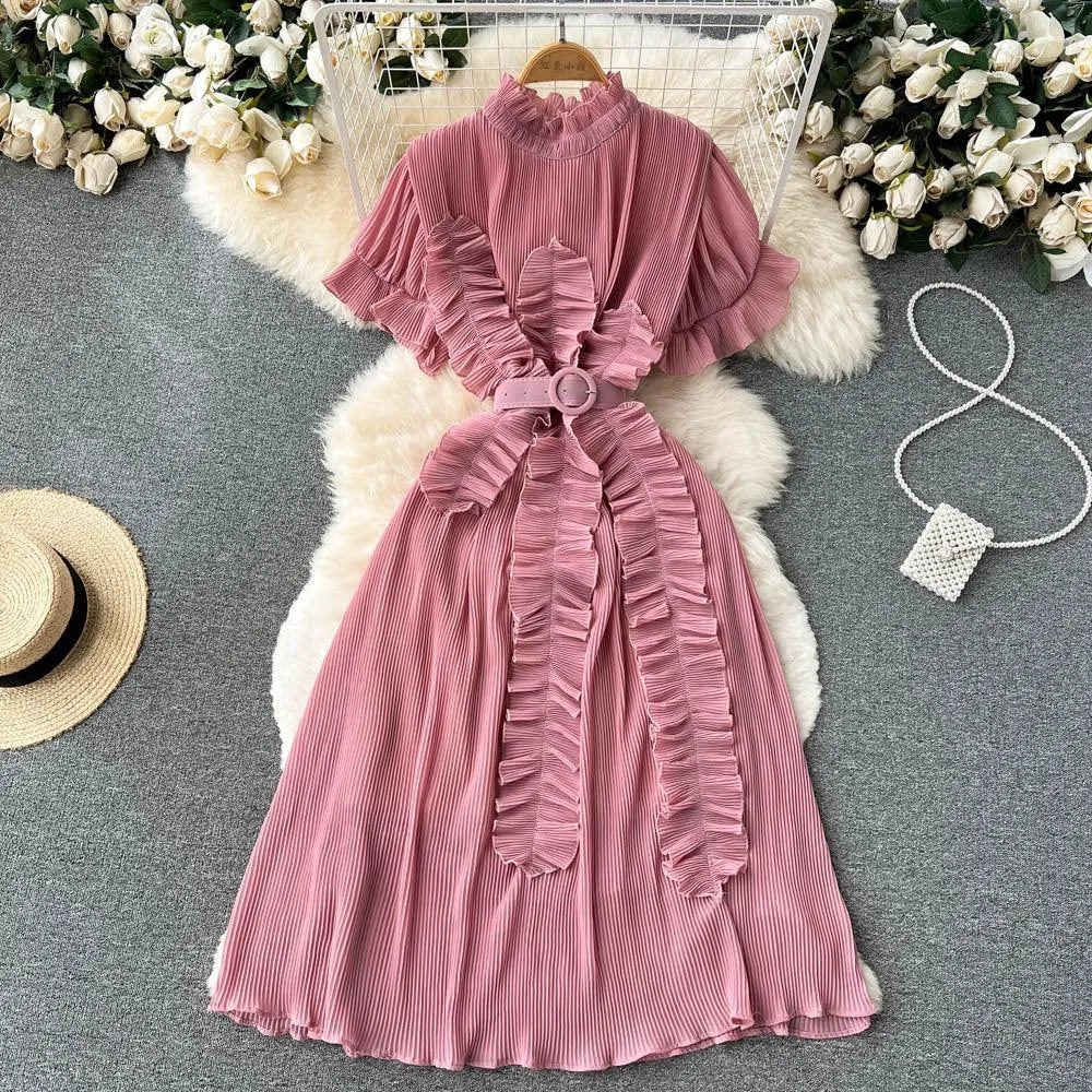Drune | Langarm Maxikleid mit plissierten Volants