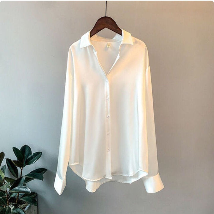 Drune | Satin Übergröße Bluse mit Knopfverschluss