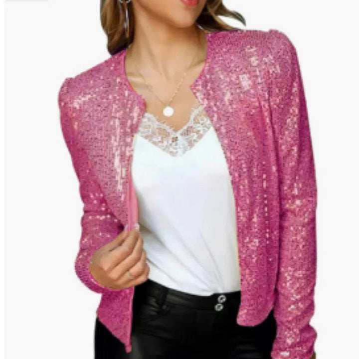 Drune | Glittering sequin party jacket with front zipper
