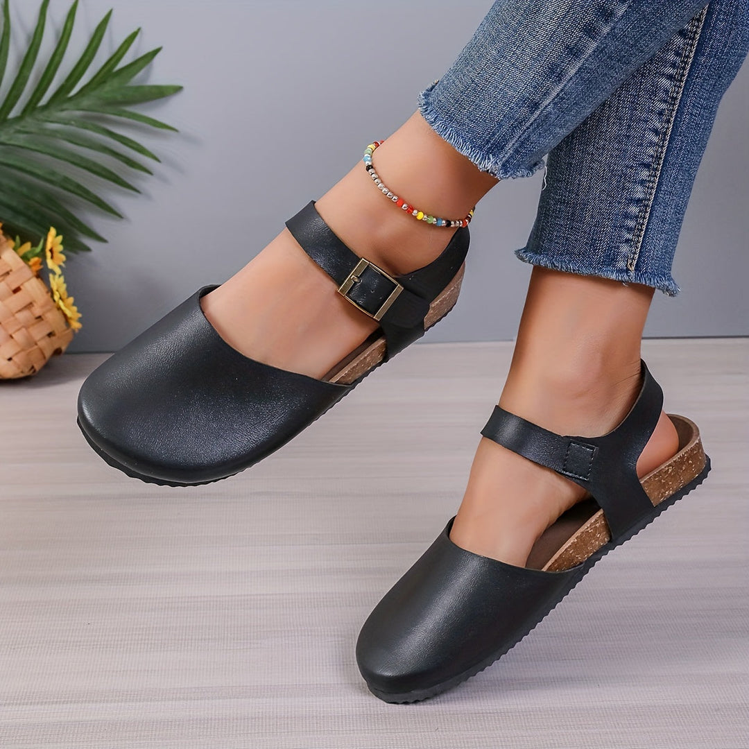 Drune | Retro Damen Slingback Sandalen mit Kork und Geschlossener Spitze