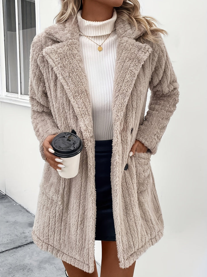 Drune | Doppelknopf-plüschjacke mit Reverskragen Polyester Weich und Warm