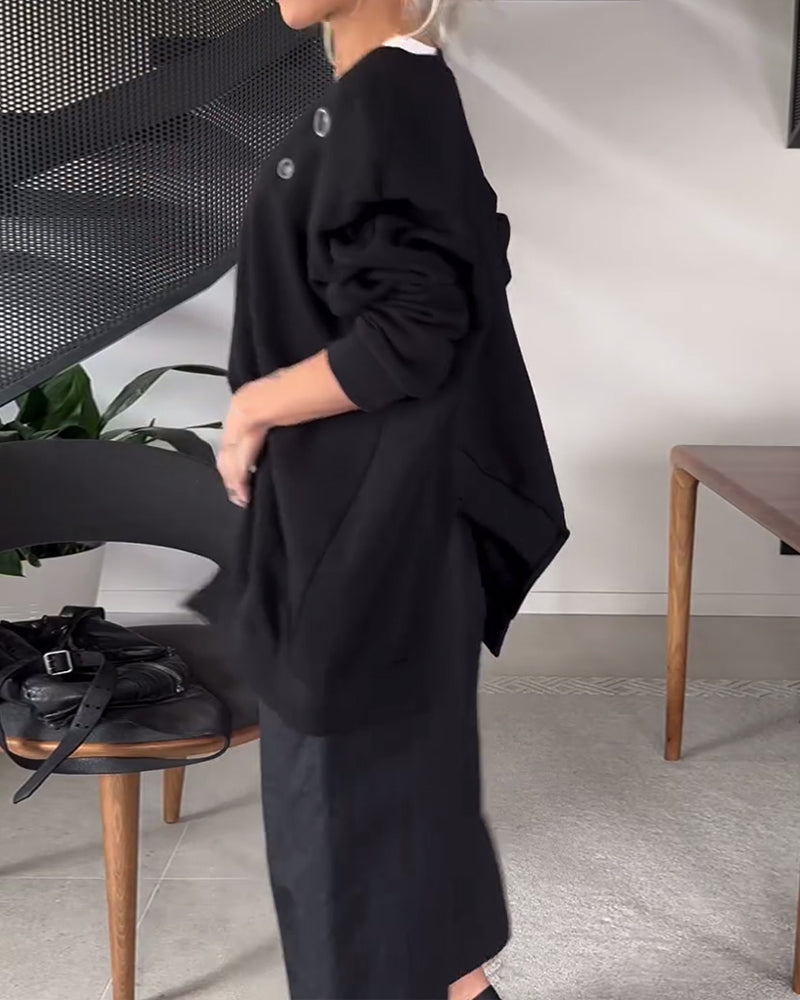 Drune | Sweatshirt mit Rundhalsausschnitt und Schlitz in Unifarbe