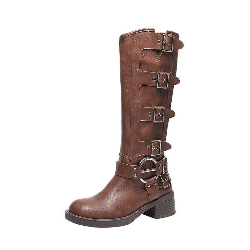 Drune | Frauen Sommer Gürtel Schnalle Chunky Absatz Martin Stiefel