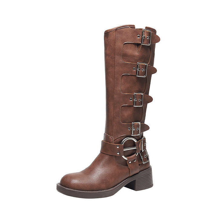 Drune | Frauen Sommer Gürtel Schnalle Chunky Absatz Martin Stiefel