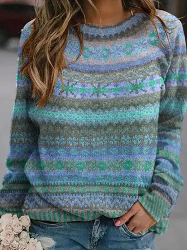Drune | Sweater - Relaxed Fit - Weicher Strick - Rundhals - Langarm Vintage-Muster