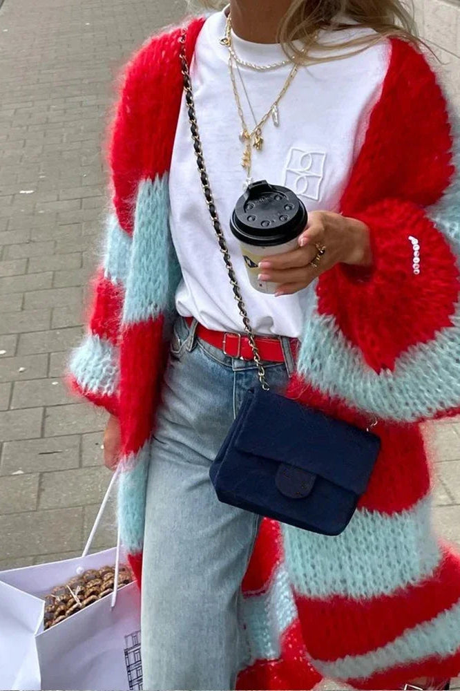 Drune | gestreifter übergroßer Strickcardigan