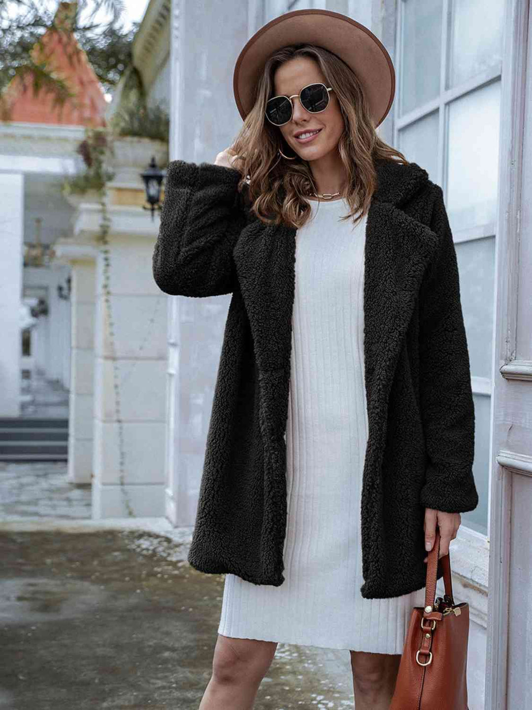 Drune | Langarm Teddy Mantel mit Taschen